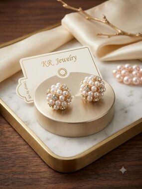 Gold Pearl Cluster Stud Earrings new imported